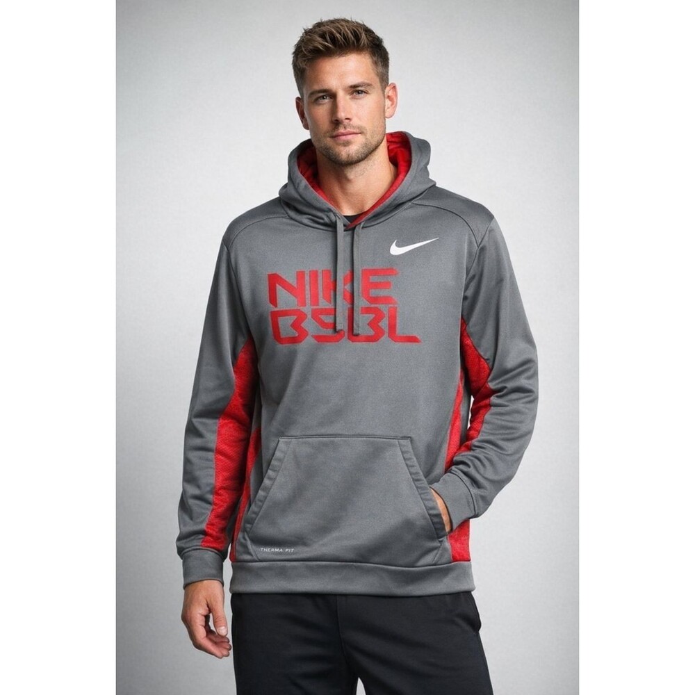 Nike‎ BSBL  Therma Fit Gray/Red Pullover Hoodie Men's XL